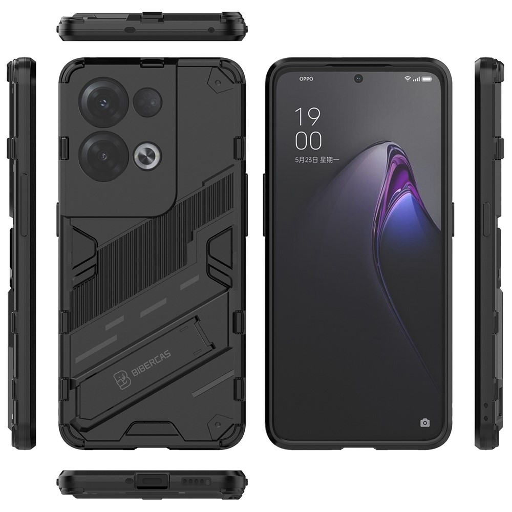 For Oppo Reno8 Pro+ 5G Soft TPU Hard PC Hybrid Case Kickstand Anti-Silp Impact-Resistant Back Cover - Black-6