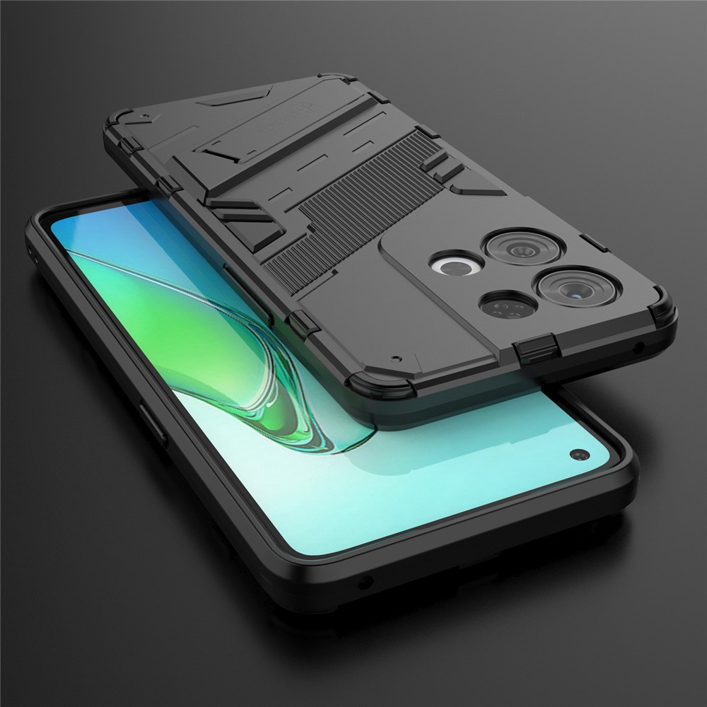 For Oppo Reno8 Pro 5G TPU+PC Mobile Phone Case Kickstand Design Non-Slip Rugged Tough Protective Cover - Black-4