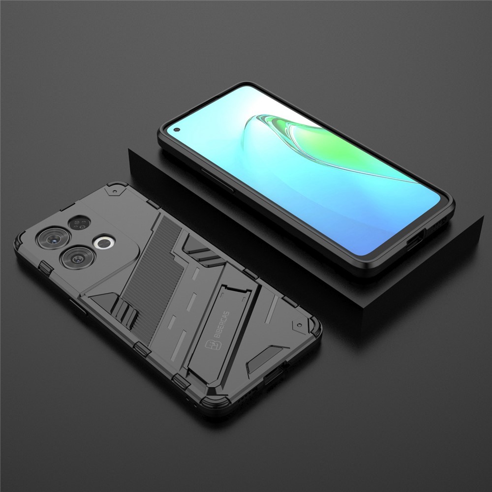 For Oppo Reno8 Pro 5G TPU+PC Mobile Phone Case Kickstand Design Non-Slip Rugged Tough Protective Cover - Black-5