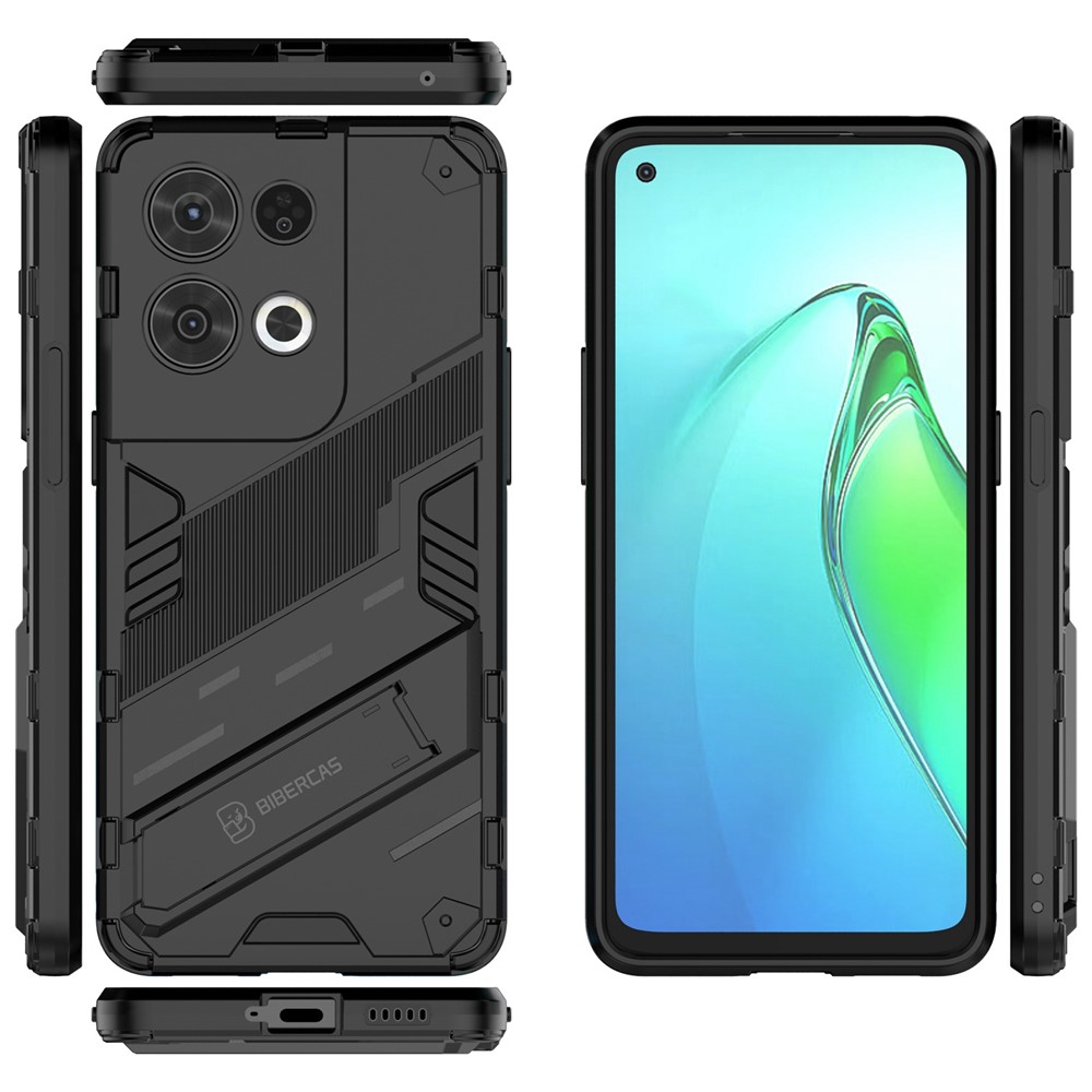 For Oppo Reno8 Pro 5G TPU+PC Mobile Phone Case Kickstand Design Non-Slip Rugged Tough Protective Cover - Black-6