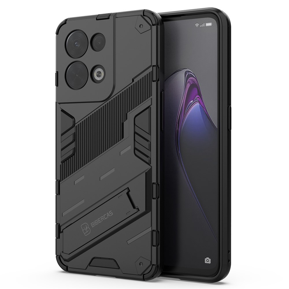 For Oppo Reno8 5G Drop Protection Hard PC Shockproof TPU Anti-scratch Phone Cover with Kickstand - Black-1