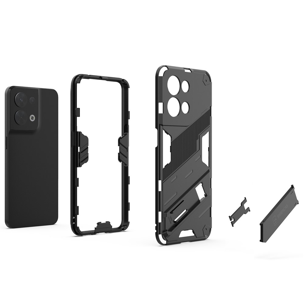 For Oppo Reno8 5G Drop Protection Hard PC Shockproof TPU Anti-scratch Phone Cover with Kickstand - Black-3
