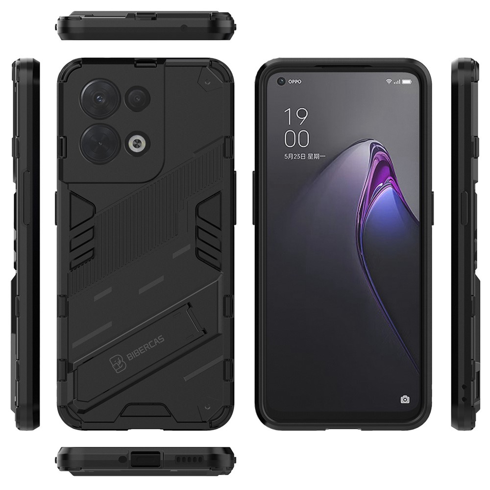 For Oppo Reno8 5G Drop Protection Hard PC Shockproof TPU Anti-scratch Phone Cover with Kickstand - Black-6