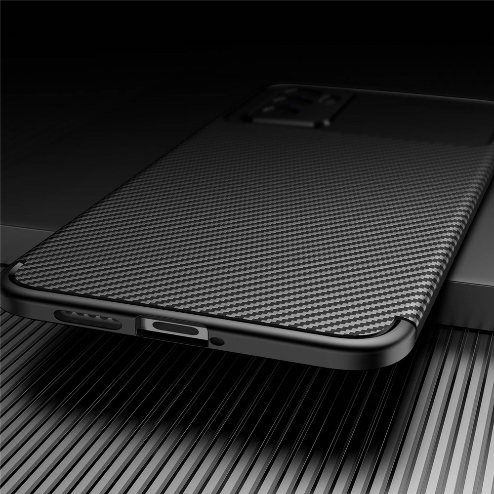 For vivo Y75 4G//S10e 5G/V23e 4G/Realme V23 5G Soft TPU Non-Slip Case Carbon Fiber Texture Fingerprint Resistant Protective Phone Cover - Black-4