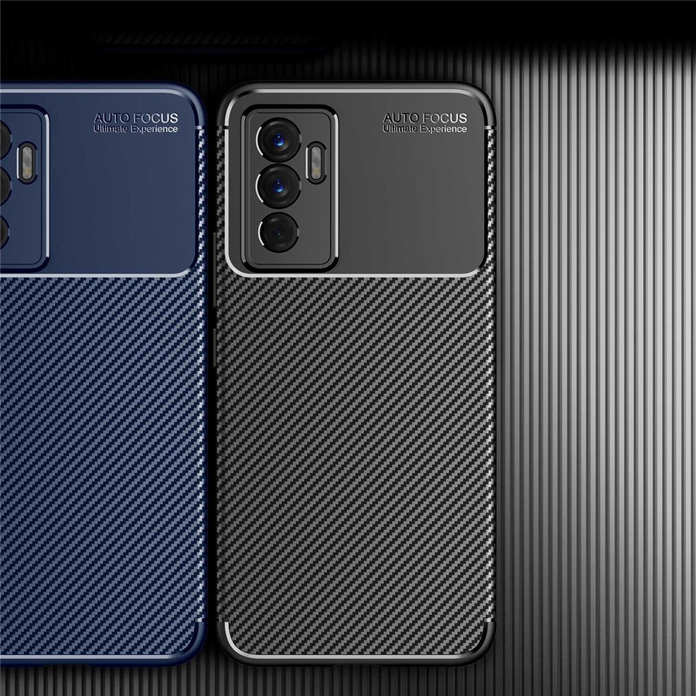 For vivo Y75 4G//S10e 5G/V23e 4G/Realme V23 5G Soft TPU Non-Slip Case Carbon Fiber Texture Fingerprint Resistant Protective Phone Cover - Black-9