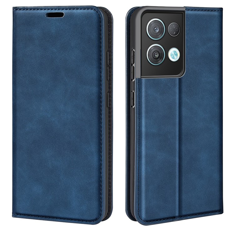 For Oppo Reno8 Pro 5G PU Leather Anti-wear Wallet Style Cover Magnetic Auto-absorbed Skin Touch Feeling Phone Case with Foldable Stand - Blue-1
