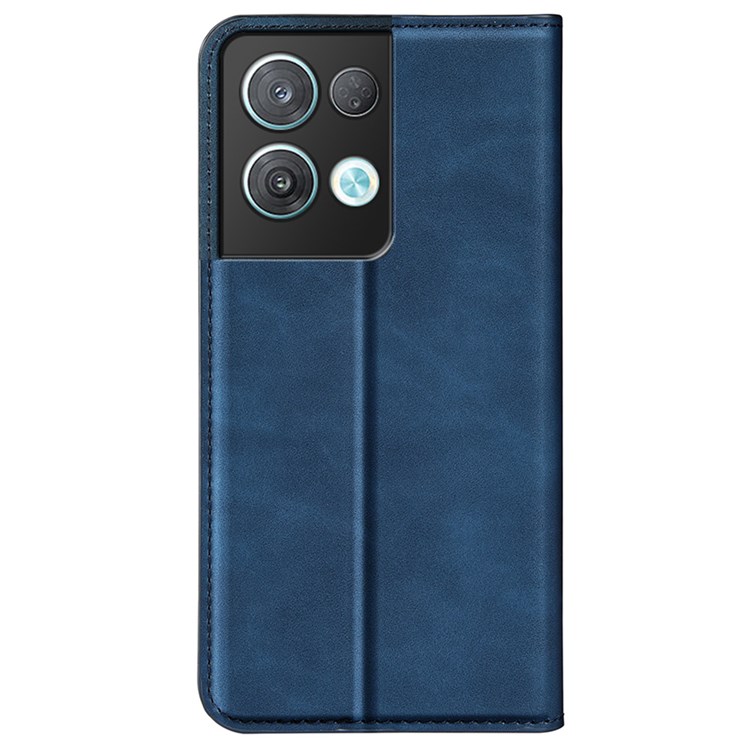 For Oppo Reno8 Pro 5G PU Leather Anti-wear Wallet Style Cover Magnetic Auto-absorbed Skin Touch Feeling Phone Case with Foldable Stand - Blue-10