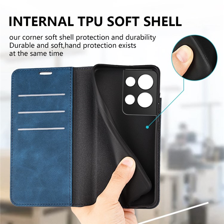 For Oppo Reno8 Pro 5G PU Leather Anti-wear Wallet Style Cover Magnetic Auto-absorbed Skin Touch Feeling Phone Case with Foldable Stand - Blue-5