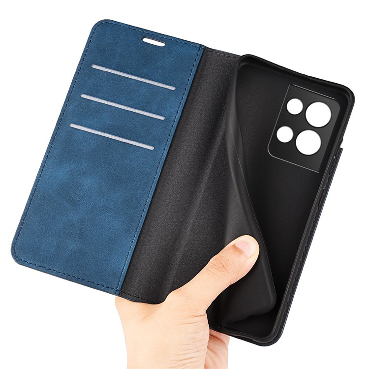 For Oppo Reno8 Pro 5G PU Leather Anti-wear Wallet Style Cover Magnetic Auto-absorbed Skin Touch Feeling Phone Case with Foldable Stand - Blue-8