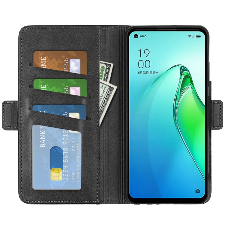For Oppo Reno8 Pro 5G Folio Flip Magnetic Wear-resistant Phone Case Stand PU Leather Wallet Style Protector - Black-2