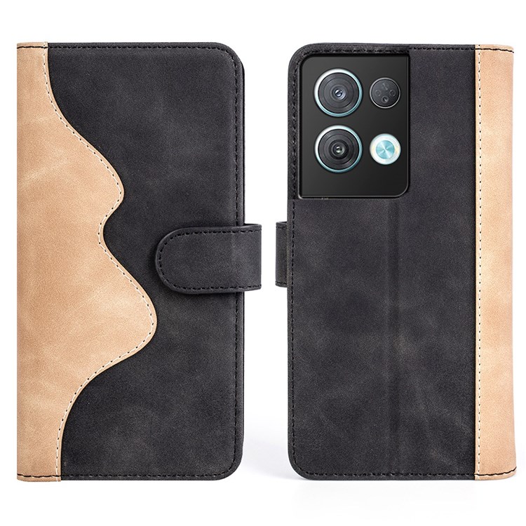 For Oppo Reno8 Pro 5G Color Splicing Flip Wallet Phone Case PU Leather + TPU Drop-proof Magnetic Cover with Stand - Black-1