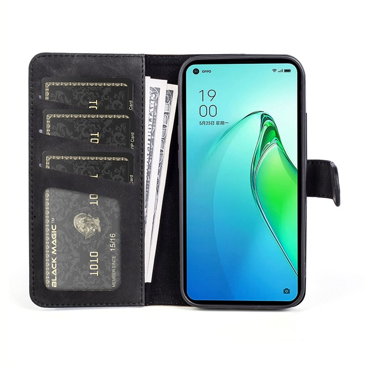 For Oppo Reno8 Pro 5G Color Splicing Flip Wallet Phone Case PU Leather + TPU Drop-proof Magnetic Cover with Stand - Black-2