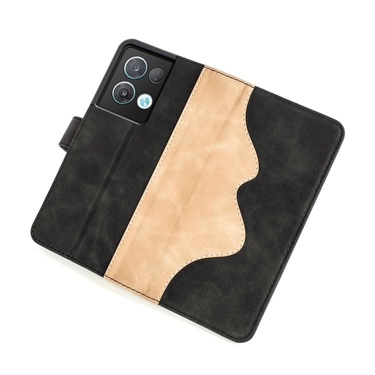 For Oppo Reno8 Pro 5G Color Splicing Flip Wallet Phone Case PU Leather + TPU Drop-proof Magnetic Cover with Stand - Black-5