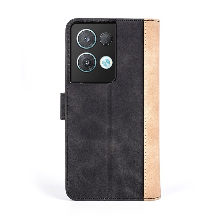 For Oppo Reno8 Pro 5G Color Splicing Flip Wallet Phone Case PU Leather + TPU Drop-proof Magnetic Cover with Stand - Black-7