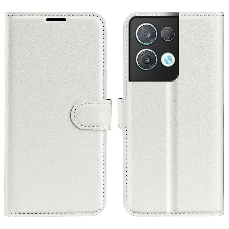 Litchi Texture Case for Oppo Reno8 Pro 5G, Foldable Stand PU Leather Wallet Full Body Protection Cell Phone Cover - White-1