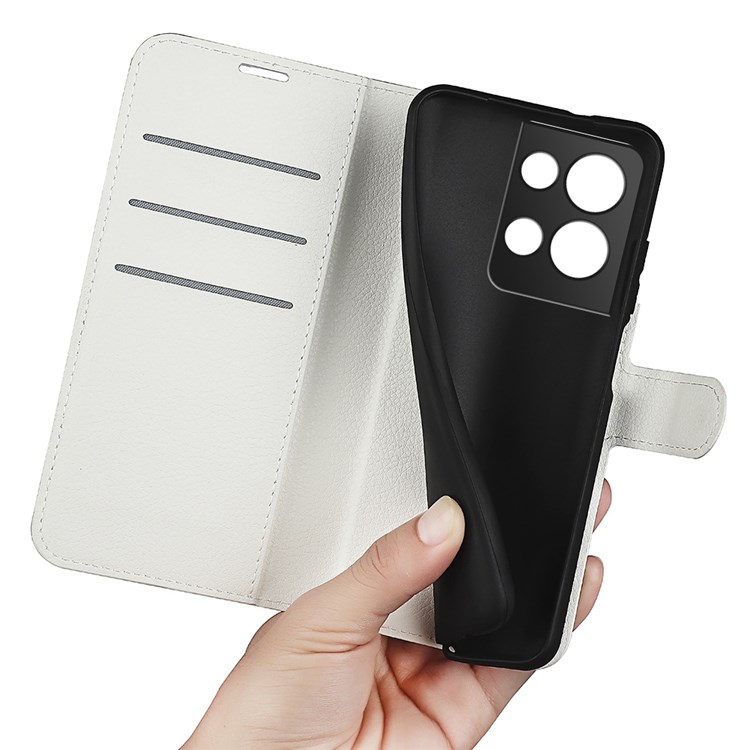 Litchi Texture Case for Oppo Reno8 Pro 5G, Foldable Stand PU Leather Wallet Full Body Protection Cell Phone Cover - White-4