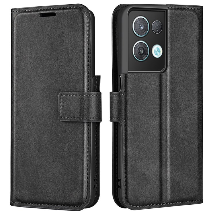 For Oppo Reno8 Pro 5G Square Magnetic Clasp Case Anti-wear PU Leather Stand Flip Wallet Protective Shell - Black-1