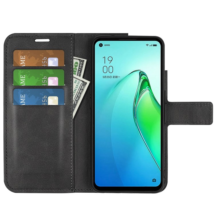 For Oppo Reno8 Pro 5G Square Magnetic Clasp Case Anti-wear PU Leather Stand Flip Wallet Protective Shell - Black-2