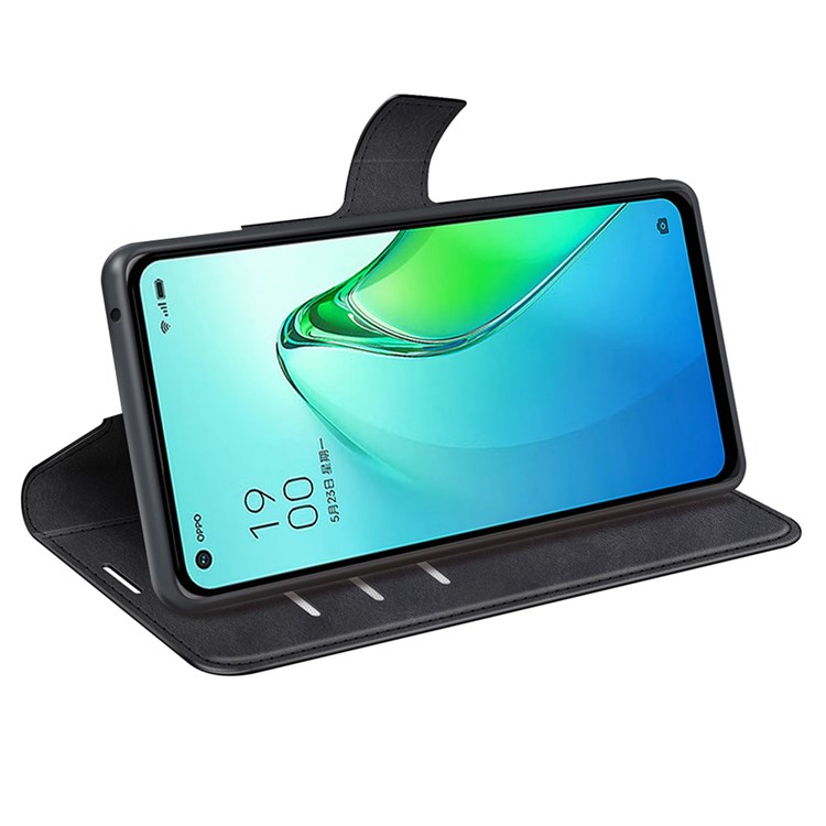 For Oppo Reno8 Pro 5G Square Magnetic Clasp Case Anti-wear PU Leather Stand Flip Wallet Protective Shell - Black-3