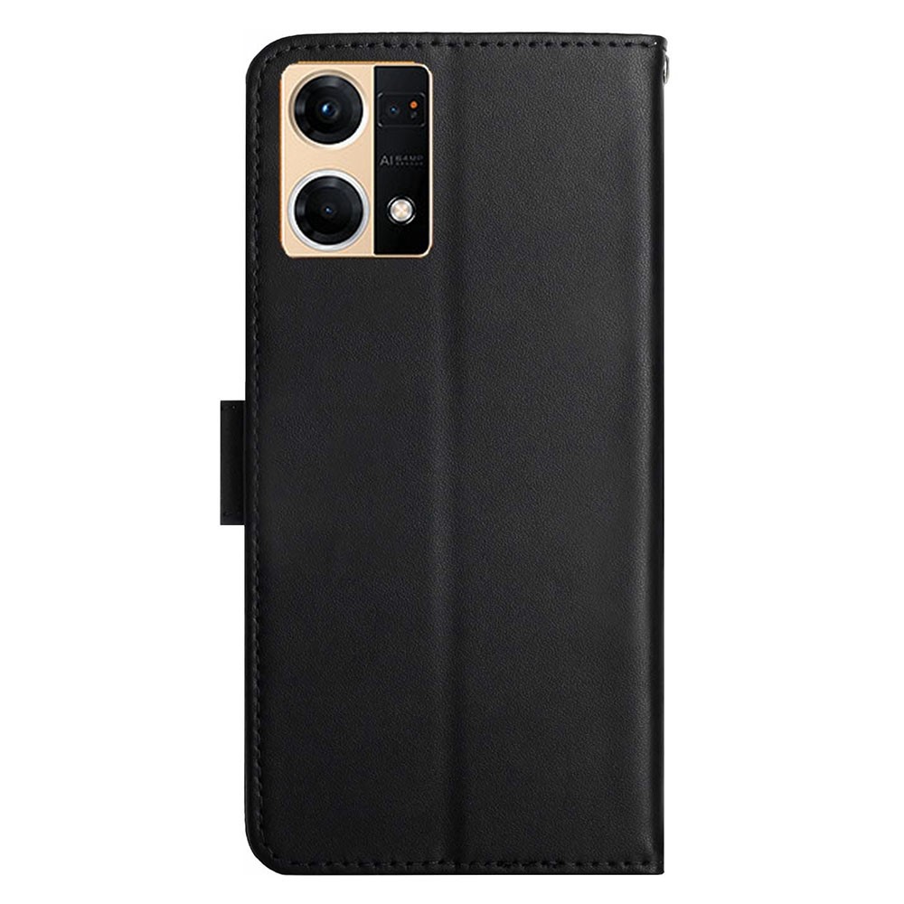 For Oppo F21 Pro 4G/Reno7 4G HT02 Genuine Leather Wallet Flip Phone Case Nappa Texture Viewing Stand Magnetic Protective Cover - Black-9