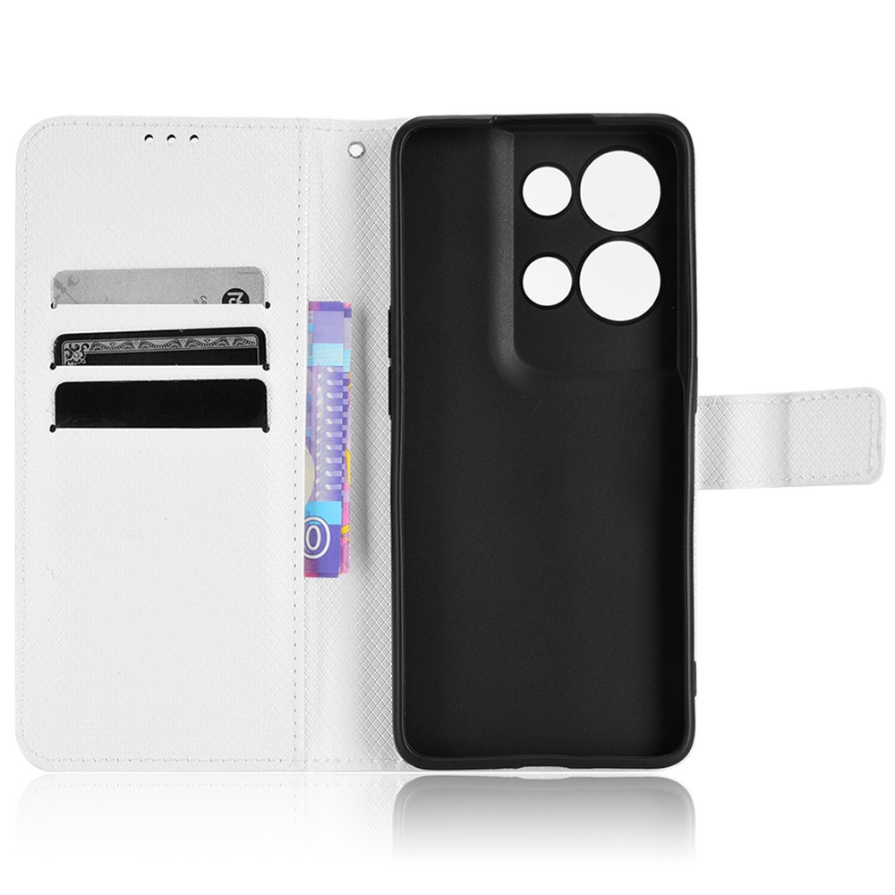 Magnetic Clasp Diamond Textured Leather Case for Oppo Reno8 Pro 5G, Full Protection Wallet Stand Phone Cover - White-4