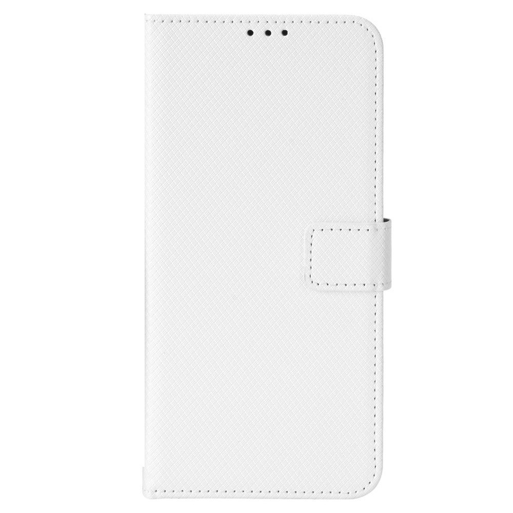 Magnetic Clasp Diamond Textured Leather Case for Oppo Reno8 Pro 5G, Full Protection Wallet Stand Phone Cover - White-6