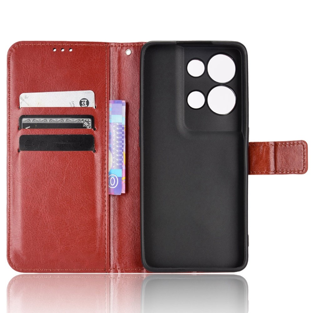 For Oppo Reno8 Pro 5G Stand Wallet Phone Case Crazy Horse Texture PU Leather Cover Inner TPU Shell - Brown-4