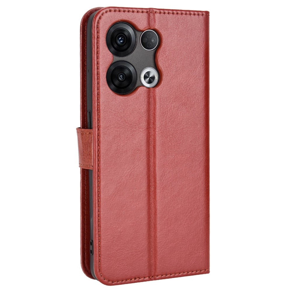 For Oppo Reno8 Pro 5G Stand Wallet Phone Case Crazy Horse Texture PU Leather Cover Inner TPU Shell - Brown-6