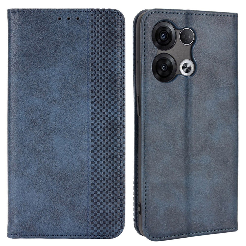Retro Texture Magnetic Absorption Leather Case for Oppo Reno8 Pro 5G, Viewing Stand Wallet Protective Cover - Blue-1