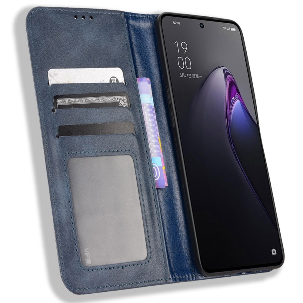 Retro Texture Magnetic Absorption Leather Case for Oppo Reno8 Pro 5G, Viewing Stand Wallet Protective Cover - Blue-2
