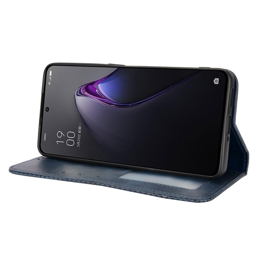 Retro Texture Magnetic Absorption Leather Case for Oppo Reno8 Pro 5G, Viewing Stand Wallet Protective Cover - Blue-3