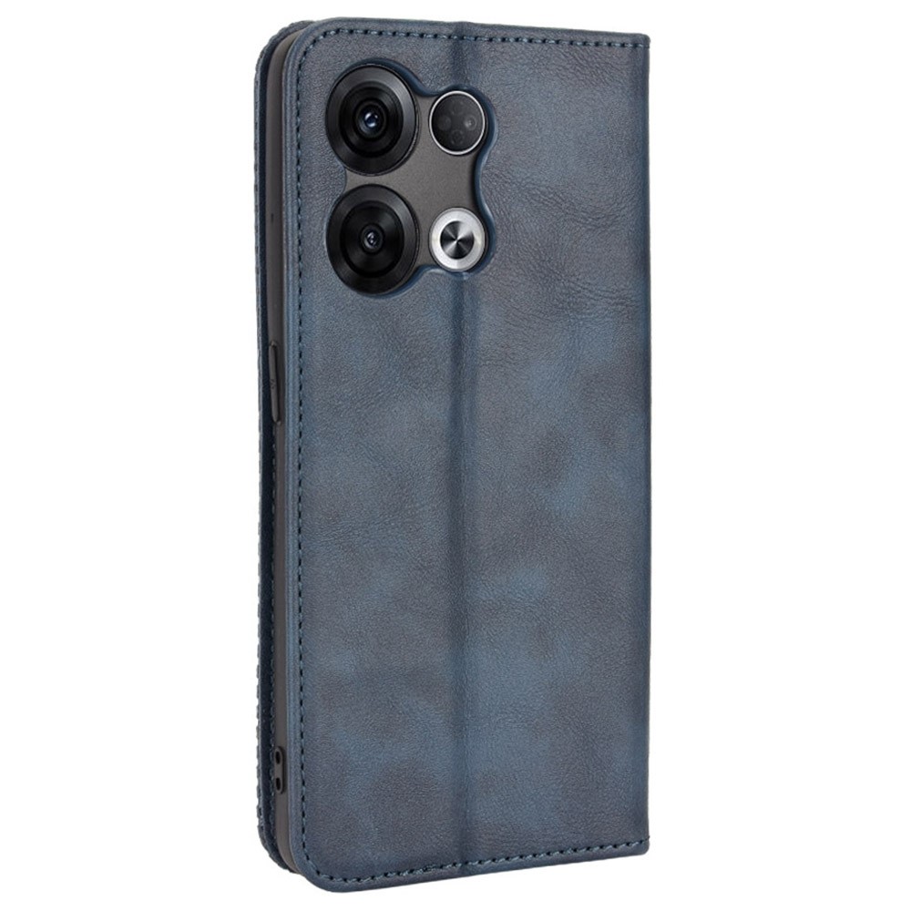 Retro Texture Magnetic Absorption Leather Case for Oppo Reno8 Pro 5G, Viewing Stand Wallet Protective Cover - Blue-7