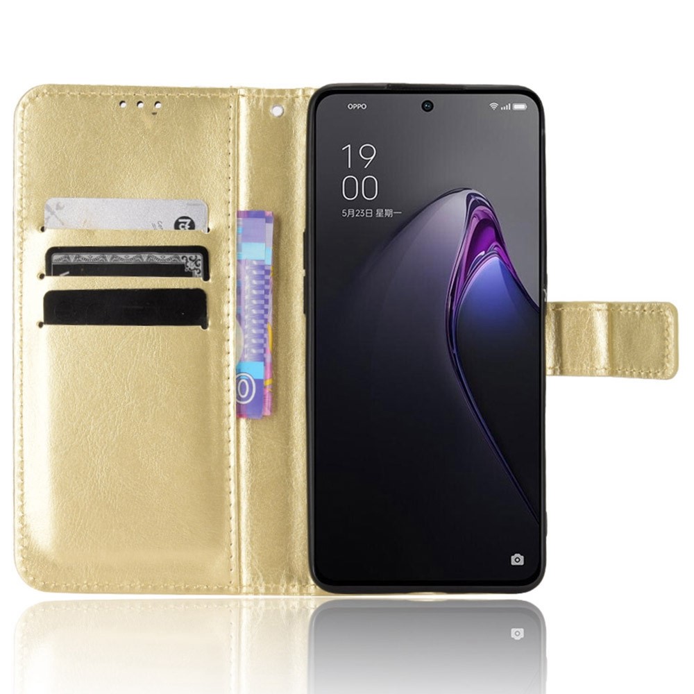 For Oppo Reno8 Pro+ 5G Foldable Stand Leather Cover Crazy Horse Texture Flip Folio Phone Wallet Case - Gold-2