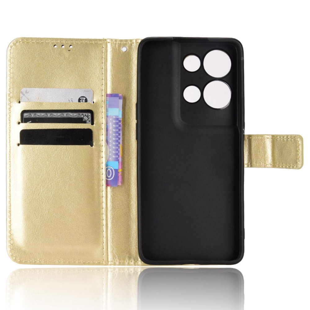 For Oppo Reno8 Pro+ 5G Foldable Stand Leather Cover Crazy Horse Texture Flip Folio Phone Wallet Case - Gold-4