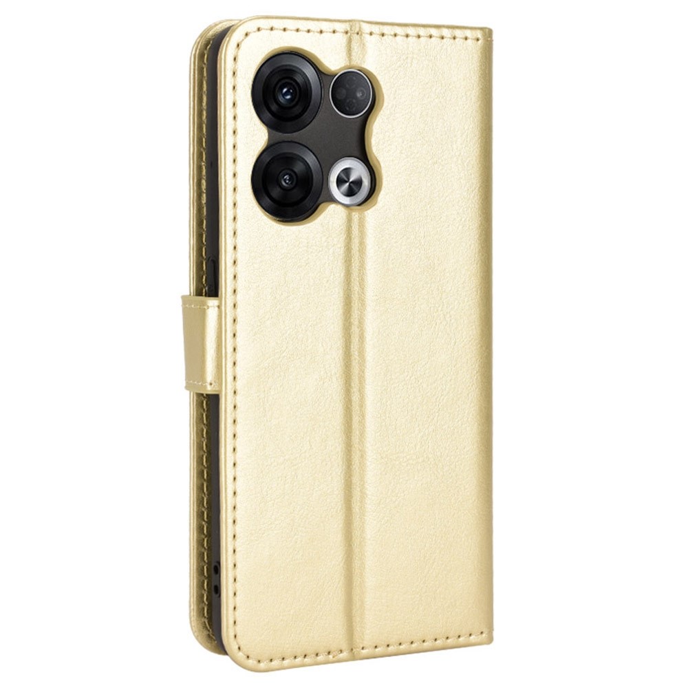 For Oppo Reno8 Pro+ 5G Foldable Stand Leather Cover Crazy Horse Texture Flip Folio Phone Wallet Case - Gold-6