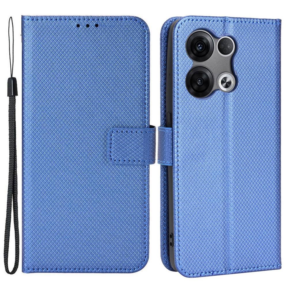Diamond Texture Protective Phone Case for Oppo Reno8 Pro+ 5G, PU Leather + TPU Shell with Wallet Stand - Blue-1