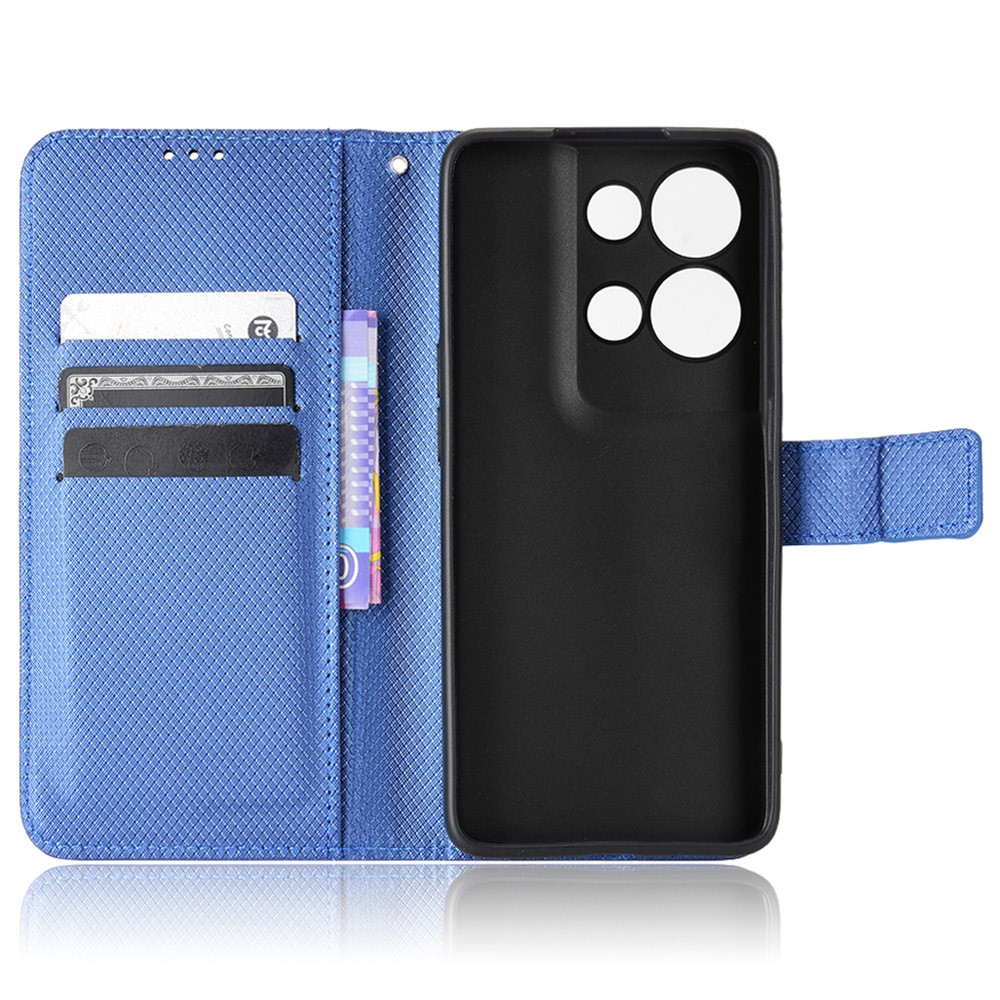 Diamond Texture Protective Phone Case for Oppo Reno8 Pro+ 5G, PU Leather + TPU Shell with Wallet Stand - Blue-4