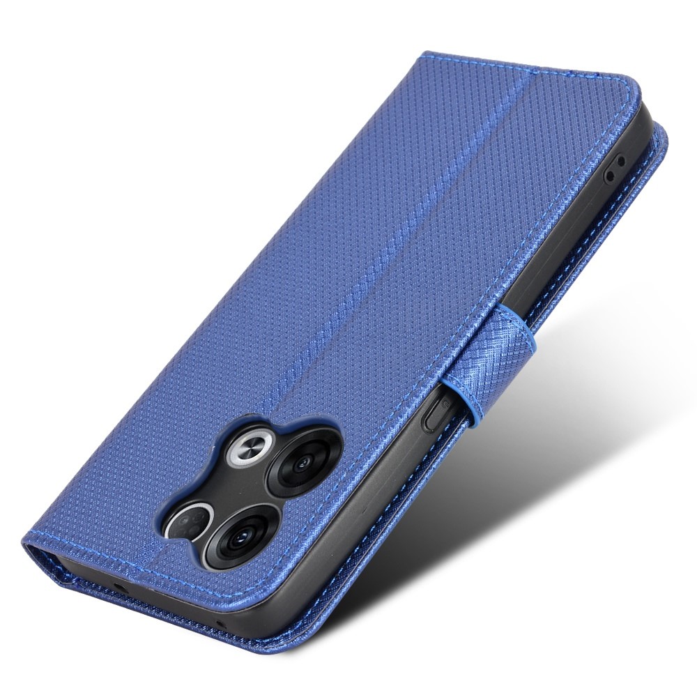 Diamond Texture Protective Phone Case for Oppo Reno8 Pro+ 5G, PU Leather + TPU Shell with Wallet Stand - Blue-5