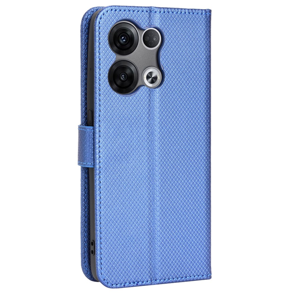 Diamond Texture Protective Phone Case for Oppo Reno8 Pro+ 5G, PU Leather + TPU Shell with Wallet Stand - Blue-7
