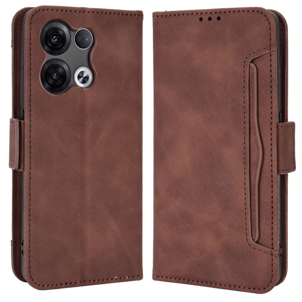 For Oppo Reno8 Pro+ 5G PU Leather Stand Phone Case Folio Flip Wallet Cover with Multiple Card Slots - Brown-1