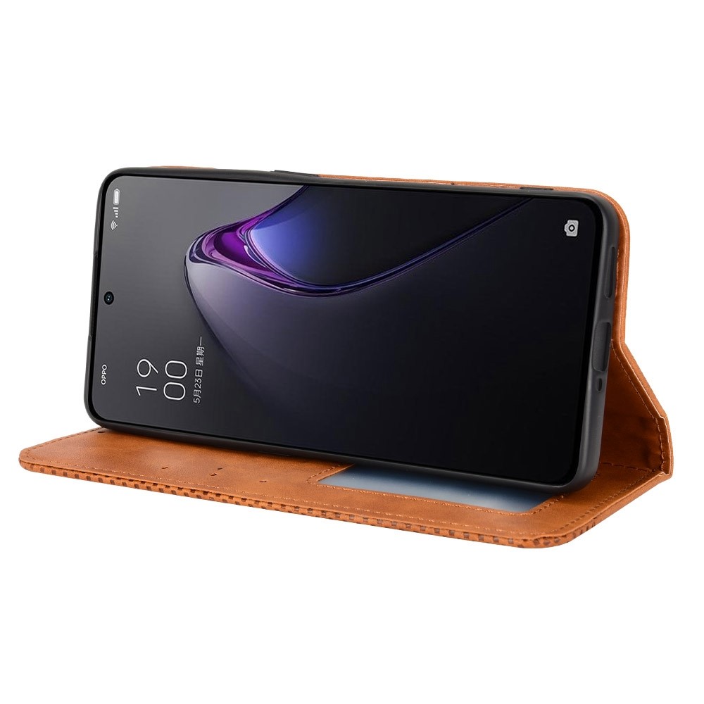 For Oppo Reno8 Pro+ 5G Retro Texture PU Leather Stand Wallet Cover Magnetic Auto Closing Phone Case - Brown-3