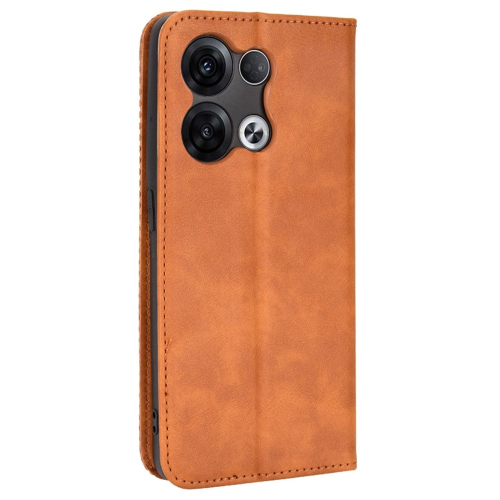 For Oppo Reno8 Pro+ 5G Retro Texture PU Leather Stand Wallet Cover Magnetic Auto Closing Phone Case - Brown-6