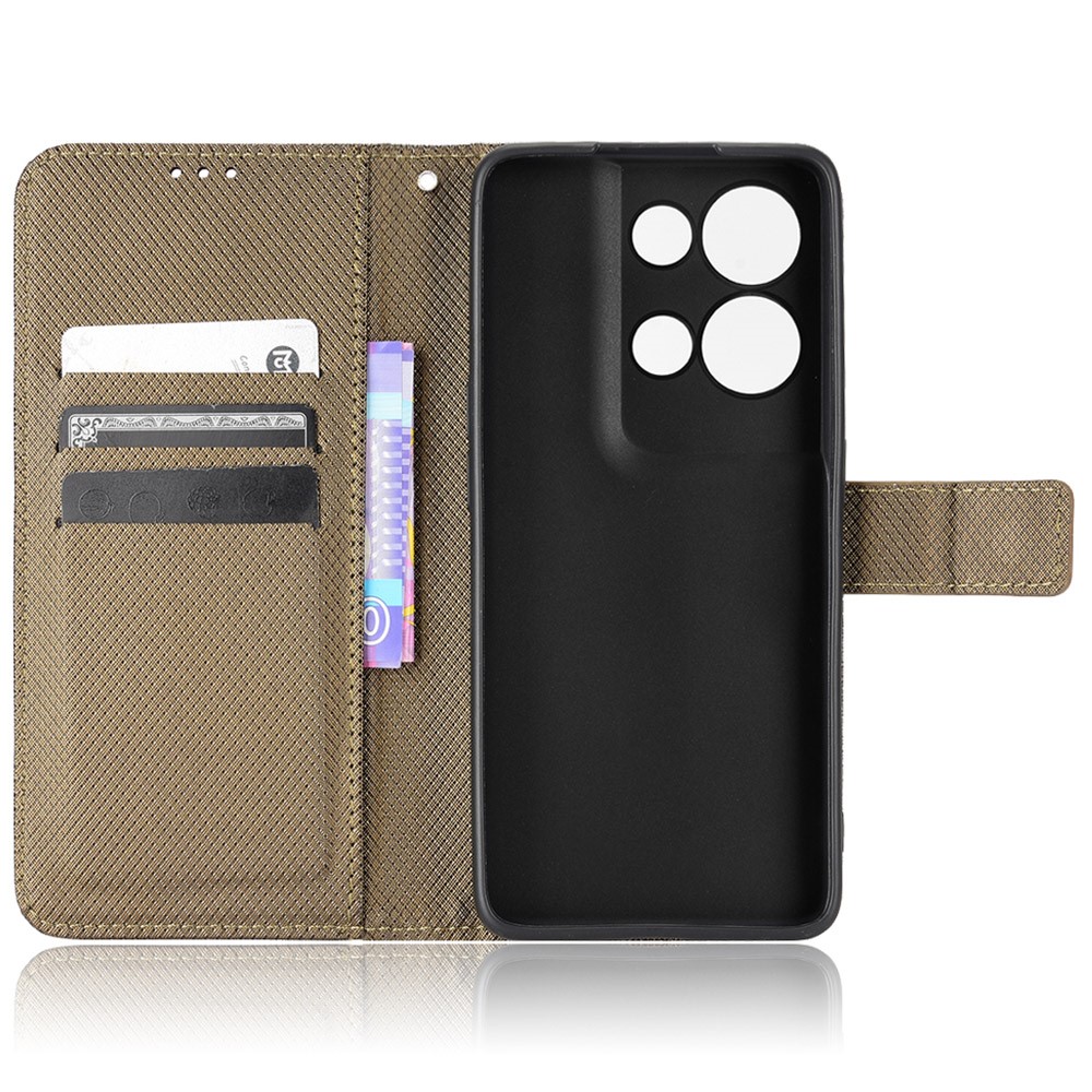 Anti-scratch Diamond Texture Case for Oppo Reno8 5G, PU Leather Stand Cover Wallet Flip Phone Shell - Brown-4