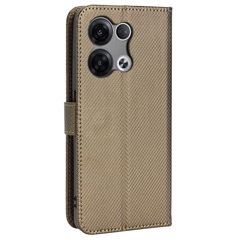 Anti-scratch Diamond Texture Case for Oppo Reno8 5G, PU Leather Stand Cover Wallet Flip Phone Shell - Brown-7