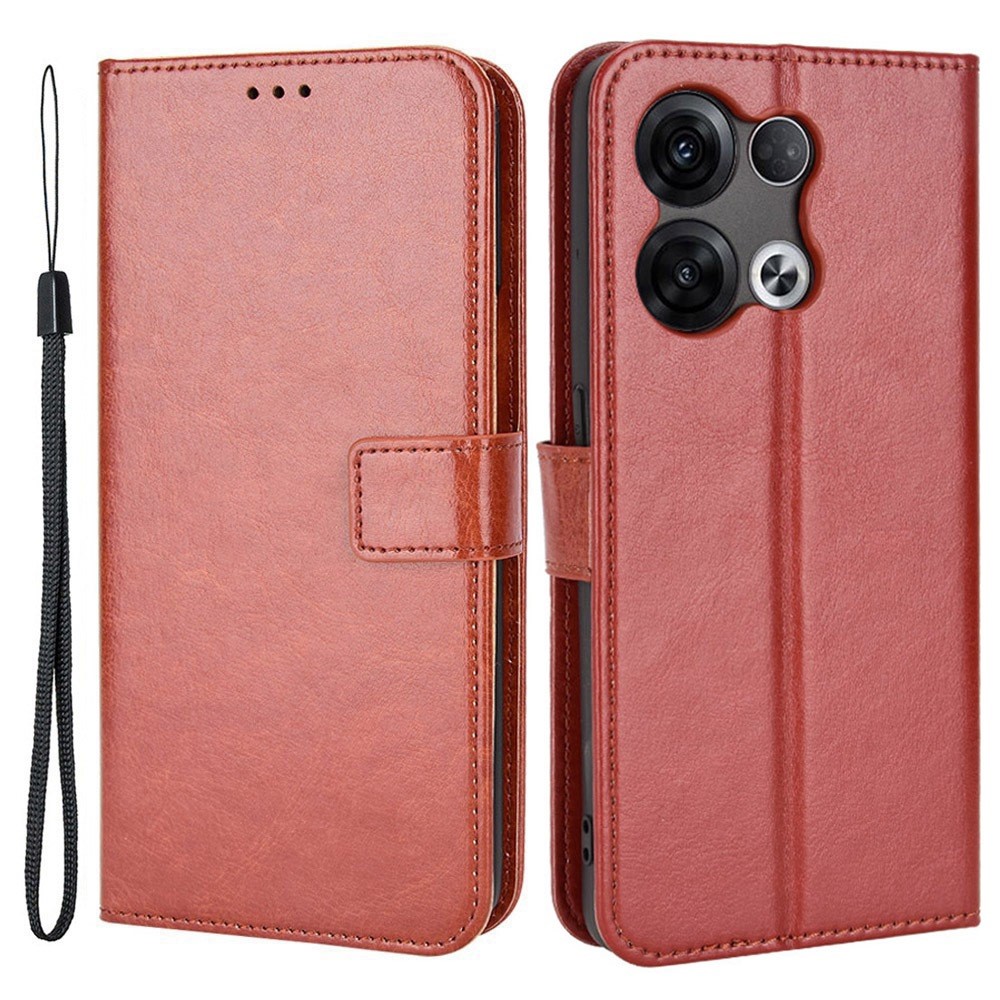 For Oppo Reno8 5G PU Leather + TPU Case Crazy Horse Texture Phone Cover with Wallet Stand - Brown-1