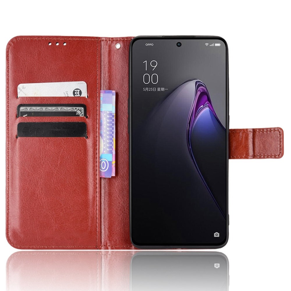 For Oppo Reno8 5G PU Leather + TPU Case Crazy Horse Texture Phone Cover with Wallet Stand - Brown-2