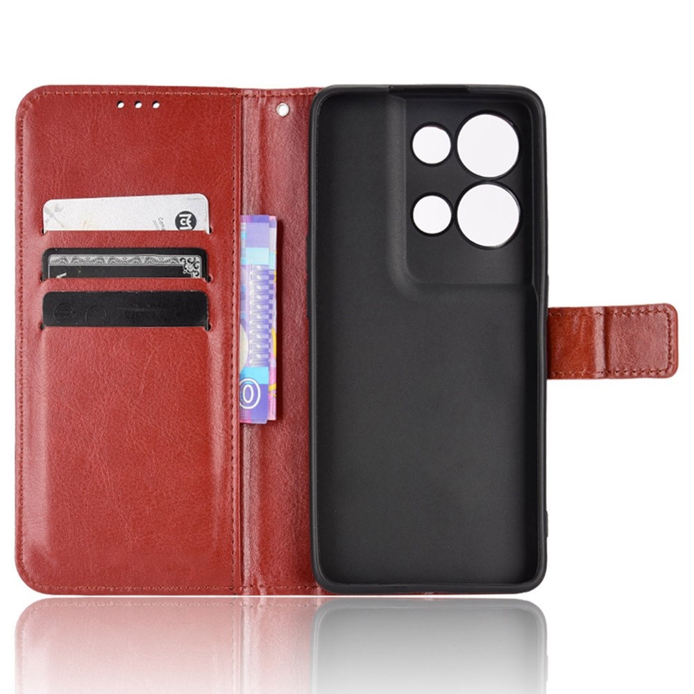 For Oppo Reno8 5G PU Leather + TPU Case Crazy Horse Texture Phone Cover with Wallet Stand - Brown-4