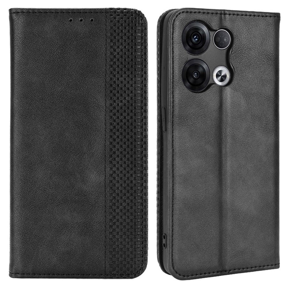For Oppo Reno8 5G Folio Flip PU Leather Retro Texture Phone Case Stand Wallet Drop-proof Cover - Black-1