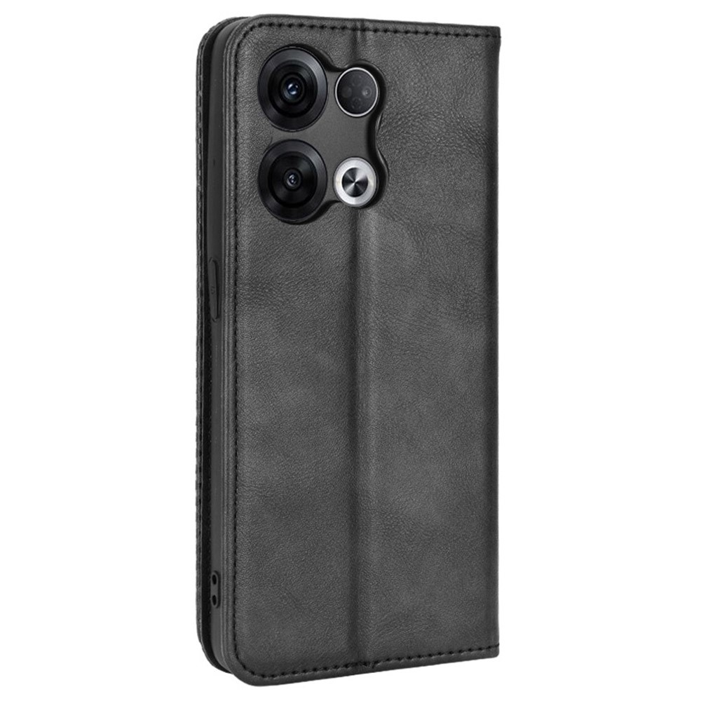 For Oppo Reno8 5G Folio Flip PU Leather Retro Texture Phone Case Stand Wallet Drop-proof Cover - Black-6