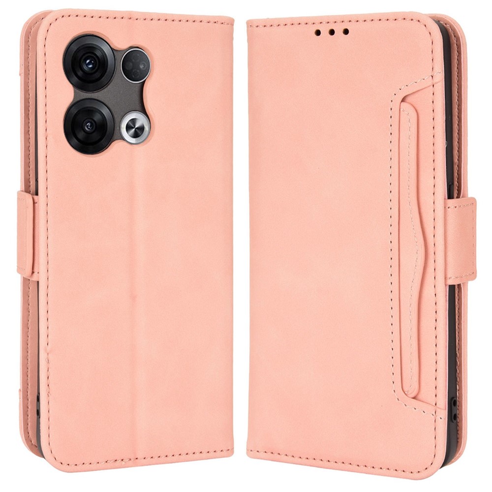 For Oppo Reno8 5G PU Leather Full Protection Case Wallet Stand Phone Cover with Multiple Card Slots - Pink-1